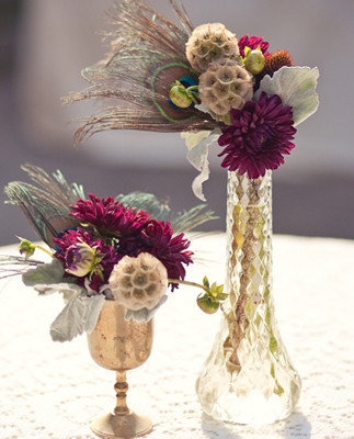 Old world circus purple green floral centerpieces