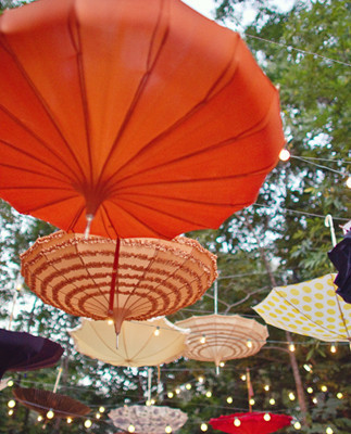 Whimsical umbrella and light decor