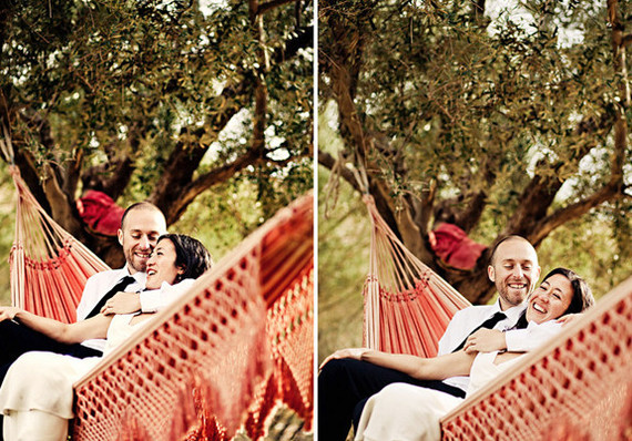Bride and groom on hammock portrait