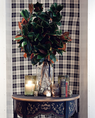 Reception red and green foliage decor