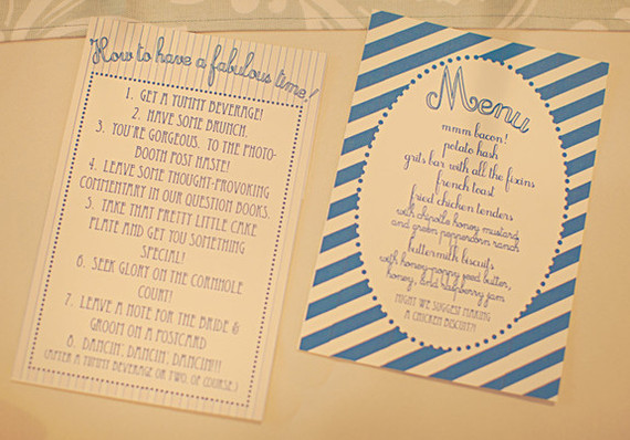 Blue and white striped dinner menu