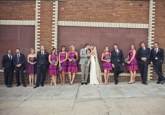 Brick wall bridal party portrait