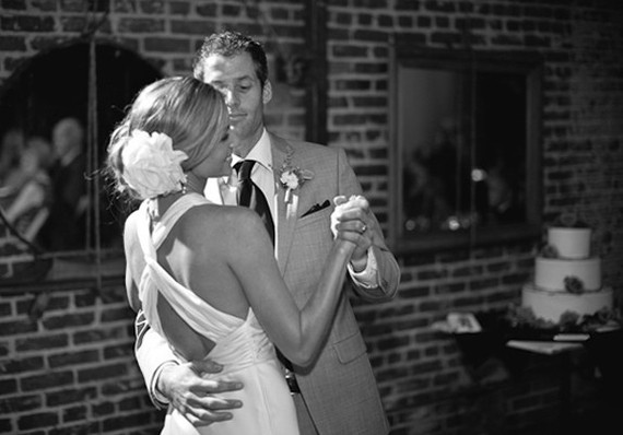 Black and white intimate first dance portrait