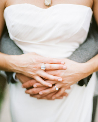 Couples ring and bride's vera wang dress detail