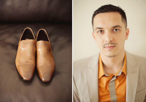 Orange and brown dress shirt and shoes