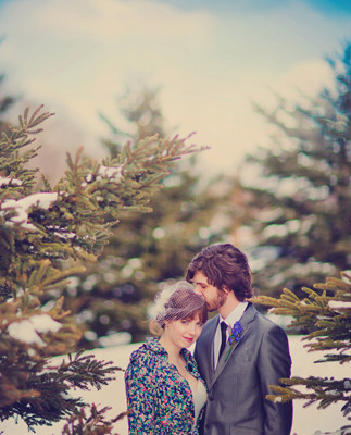 Winter bride's colorful jacket