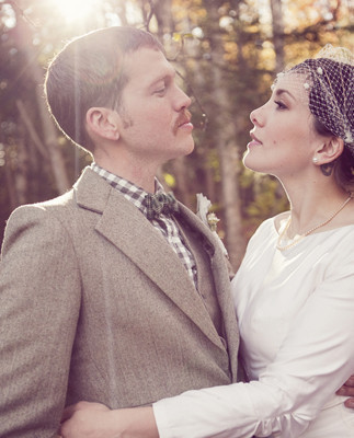 Rustic bride and groom portrait detail