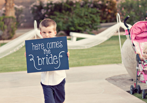 Cute here comes the bride chalkboard sign