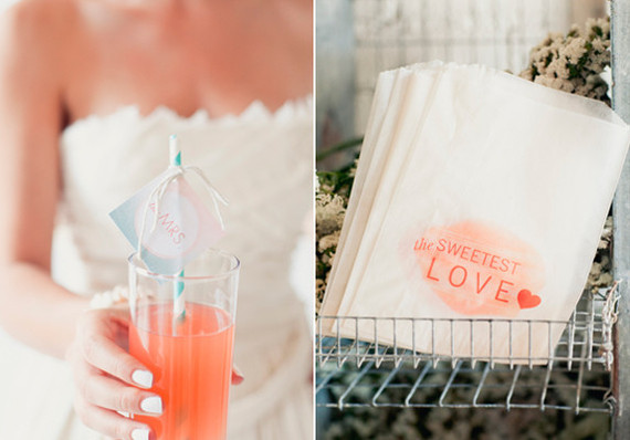 Orange stamped dessert bags and drink