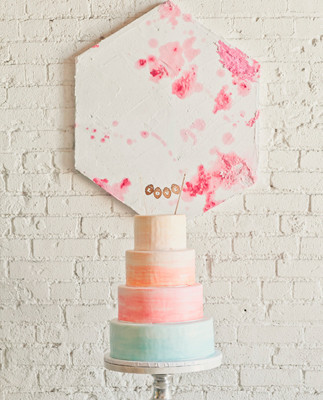 Blue, pink and orange ombre cake