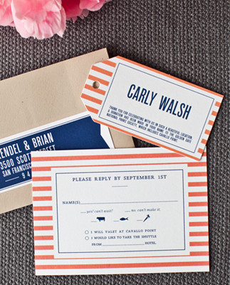 Orange, white & blue striped invitation cards