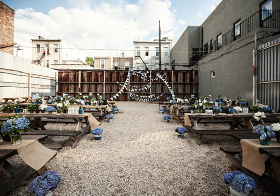 Brooklyn industrial backyard wedding decor