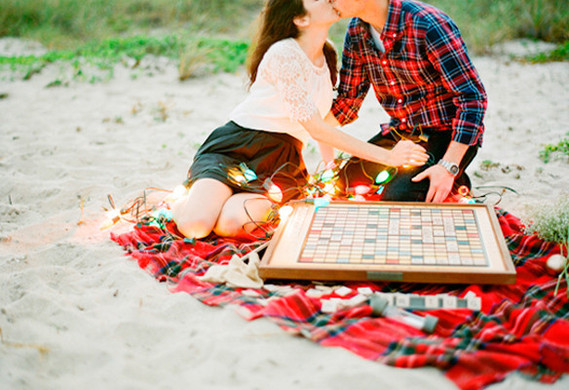 Christmas lights engagement shoot
