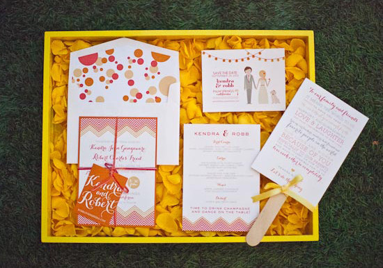 Colorful polka dot wedding invitations