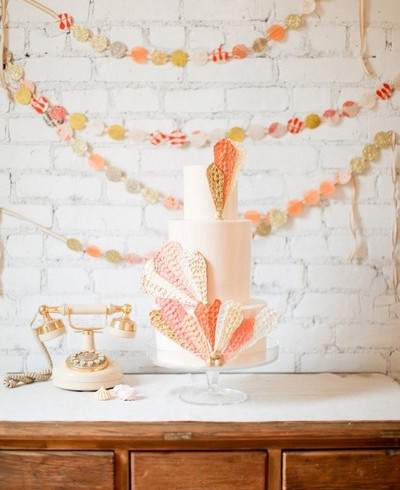 Pink and white wedding cake