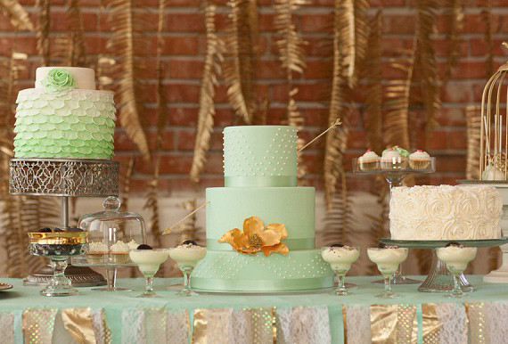Green and gold dessert table