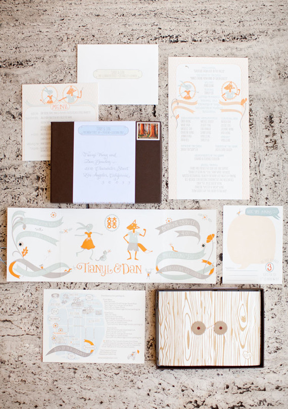 Whimsical Letterpress Illustrated Invitations