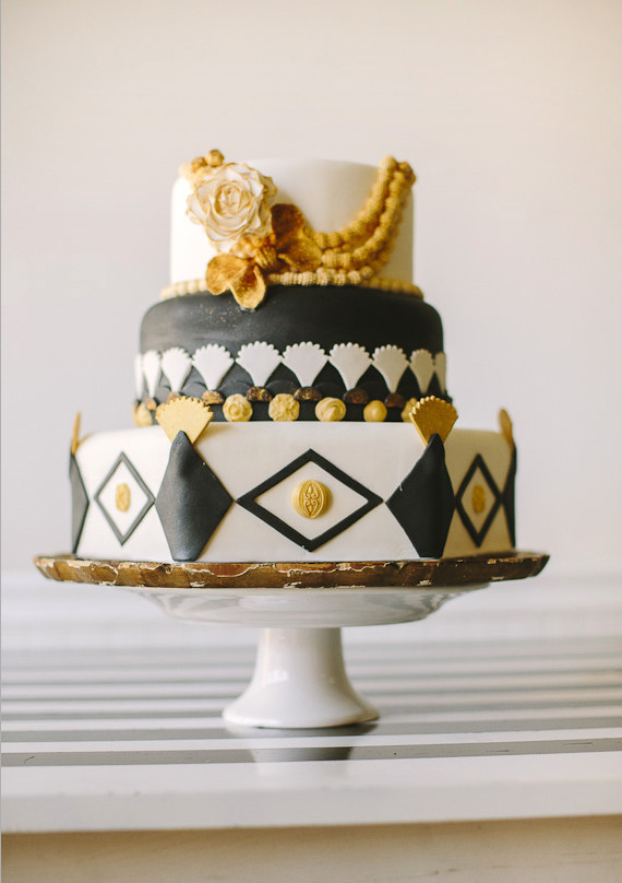 Black, Gold, and White Cake