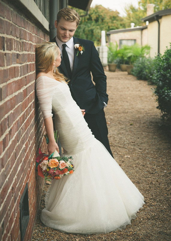 Monique Lhuillier Mermaid Wedding Gown with Sleeves