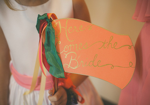 Peach and Gold 'Here Comes the Bride' Sign