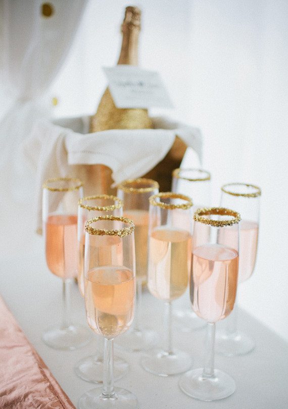 Gold Glitter-Rimmed Pink Champagne Glasses Inspiration