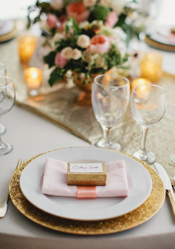 Gold and Pink Champagne Dinner Setting