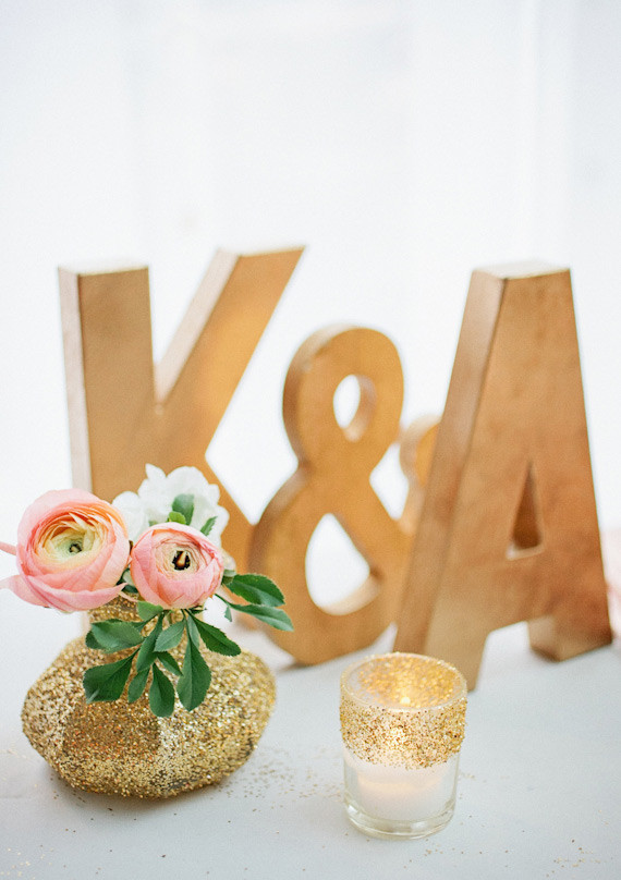 Gold Block Initials with Glitter Votive