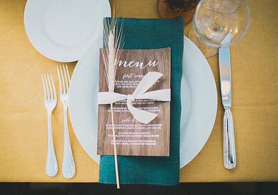 Wood Grain Menu with Teal Napkin