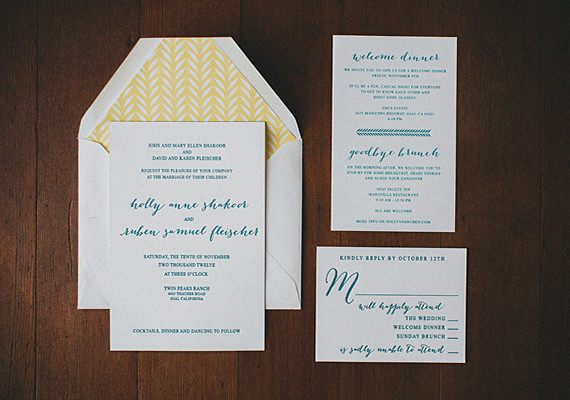 Teal and Yellow Classic Wedding Invitations