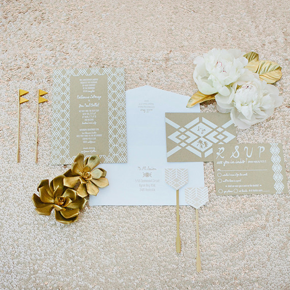 Modern Gold, Kraft and White Invitation Suite