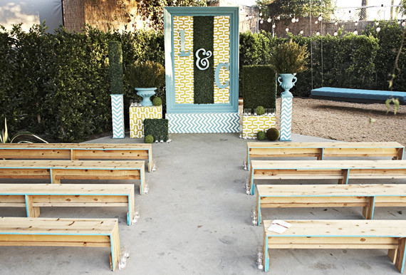 Aqua Edge-Painted Benches