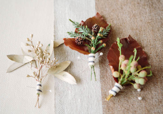 Magnolia and Gold Leaf Boutonnieres