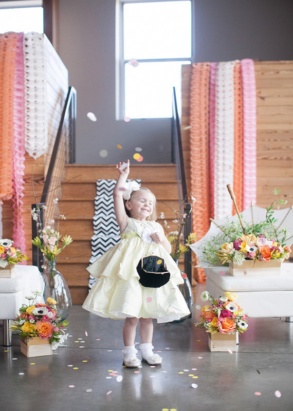 Modern Flower Girl and Round Colored Confetti