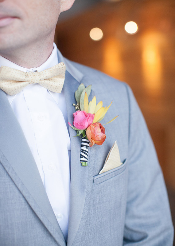 Modern Spring Gray Suit and Striped Boutonniere