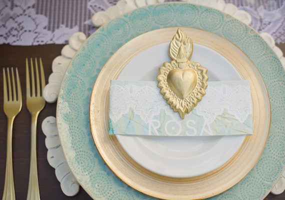 Latin Inspired Gold and Aqua Place Setting