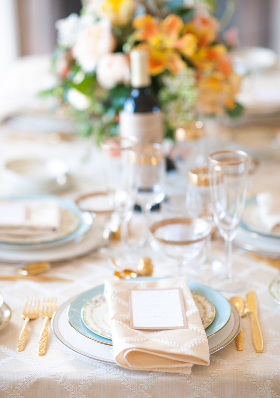 Vintage Spring Gold and Blue Place Setting