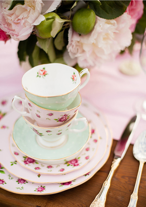 stacked floral teacups