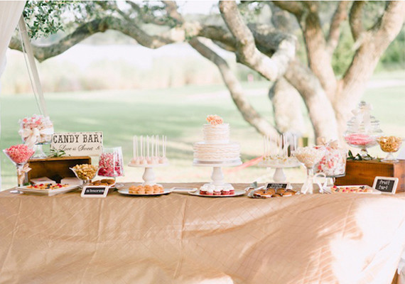 Gold Linen-Covered Dessert Table