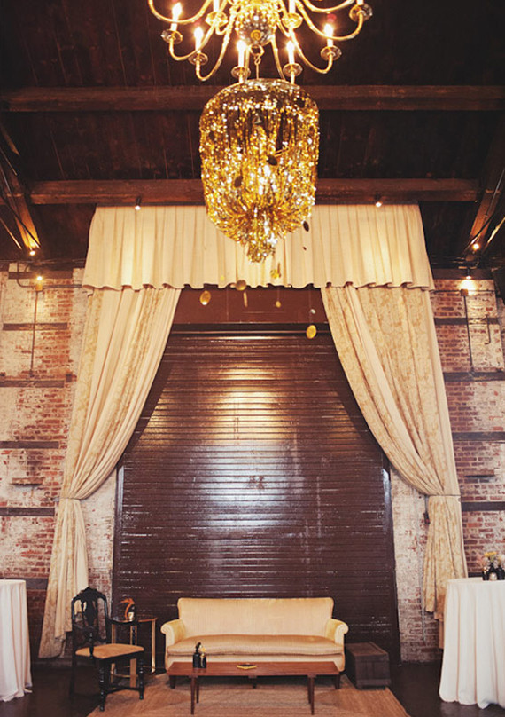 Vintage Reception Seating and Gold Chandelier