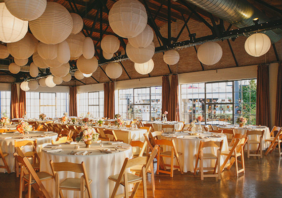 paper globe lanterns and white linens