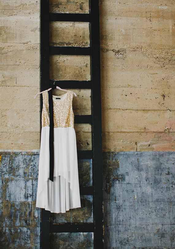 gold sequin and white party dress