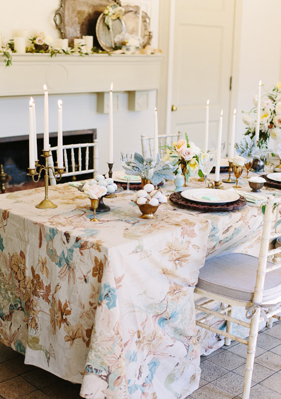 Southern Floral Linen and Taper Candle Decor