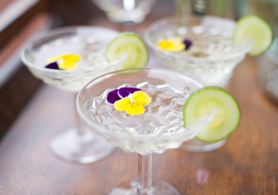 Prosecco and Elder Flower Cocktail with Cucumber and Flower