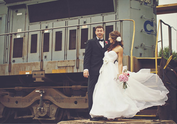 Flowing Sweetheart Gown at Train Station
