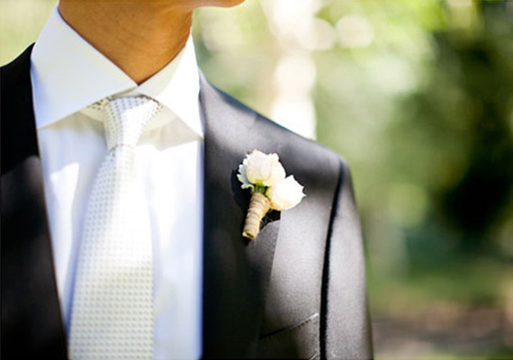 Elegant White Checkered Tie and Rose Boutonniere
