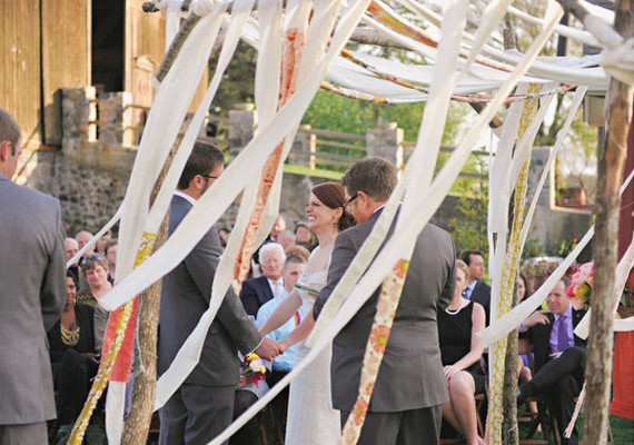 Ivory and Peach Floral Hanging Ribbon Altarpiece