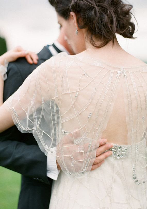 Jenny Packham Sheer Jeweled Butterfly Sleeve Back