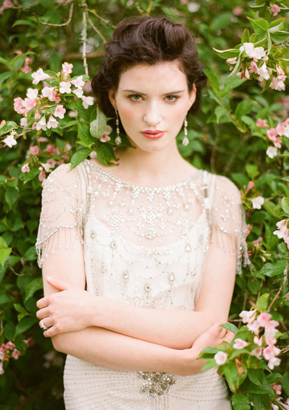 Jenny Packham Sheer Jeweled Sleeve Gown