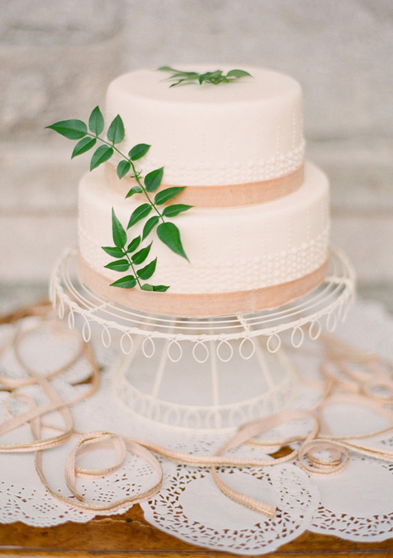 Greenery Embellished Vintage White Cake