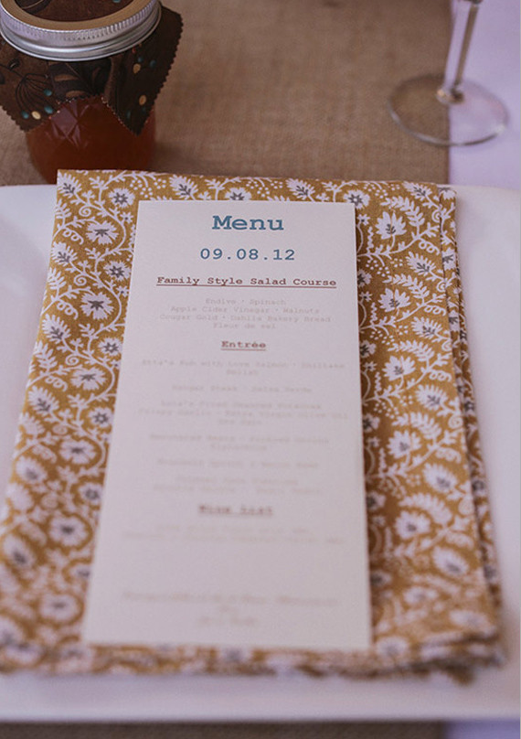 Mustard Floral Napkin with Menu